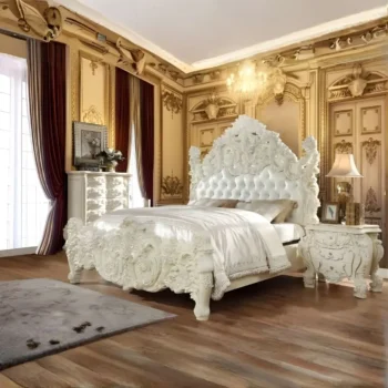 White Gloss Finish California King Bed HD-8089 By Homey Design