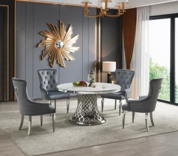 D1012-03 Faux Marble Silver 5PC Dining Set By McFerran