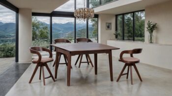 Croglio 5 Pc Counter Height Dining Set – Solid Wood Mid-Century Modern | Rich Walnut & Beige