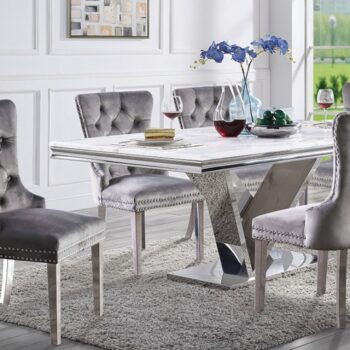 Valdevers 7 Pc Dining Table Set CM3294T-7PC-AC261BK — Glam Chrome By Furniture of America