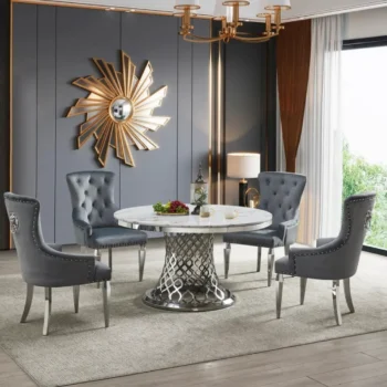 Product image showing the chrome round marble table