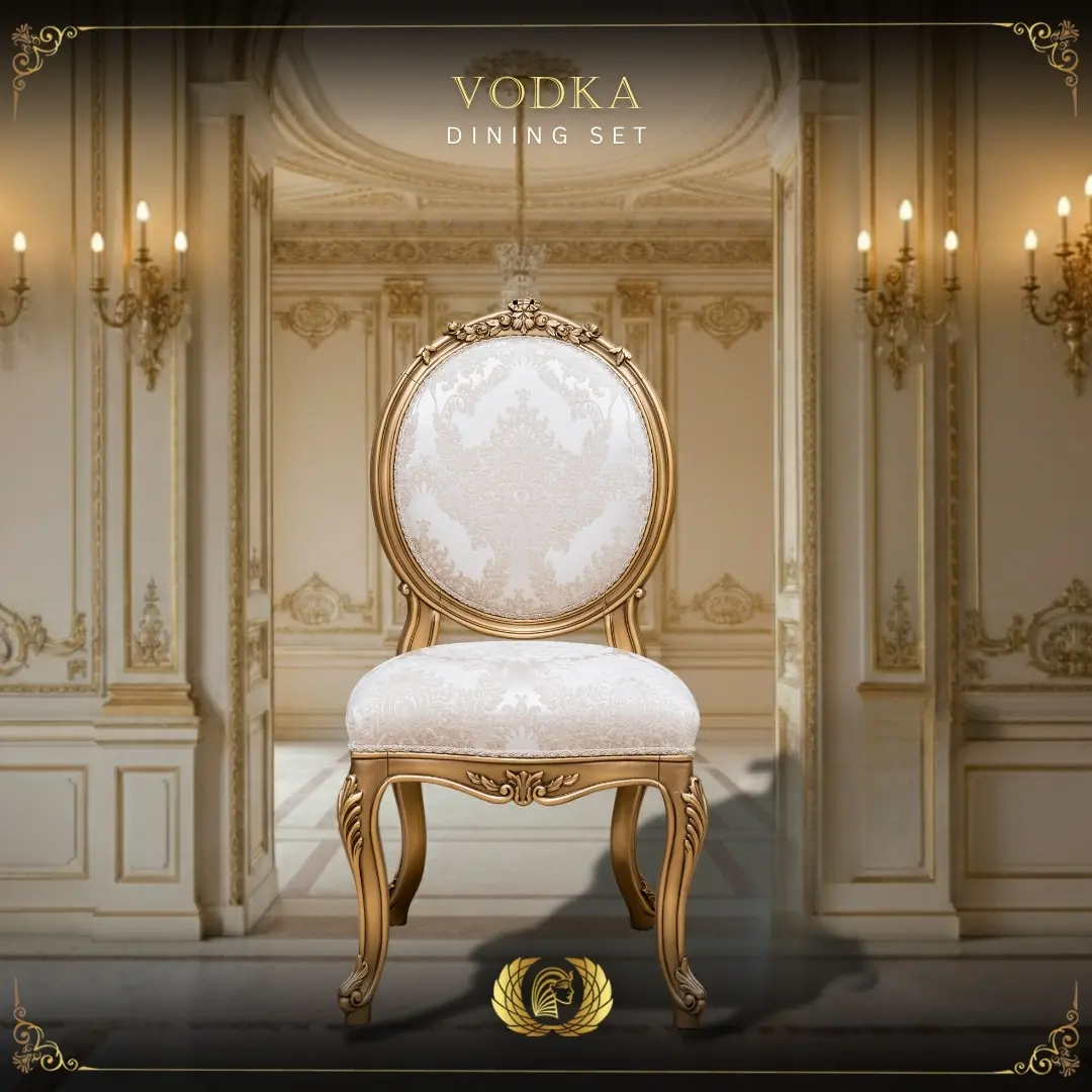 Handmade Gold Beige Vodka Dining Side Chair | Mobilia Cleopatra 3 Vodka Dining set (3)