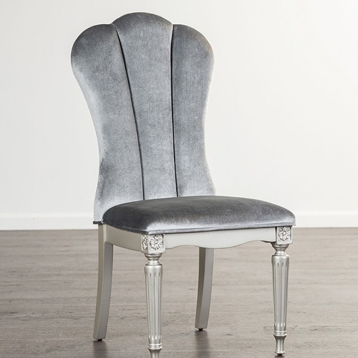 Melodi Parc Side Chair Set Of 2 Glam Silver And Light Gray By Furniture Of America | Mobilia Cleopatra 3 Melodi Parc Side Chair – Glam Silver and Light Gray Upholstered Dining Chairs (Set of 2)
