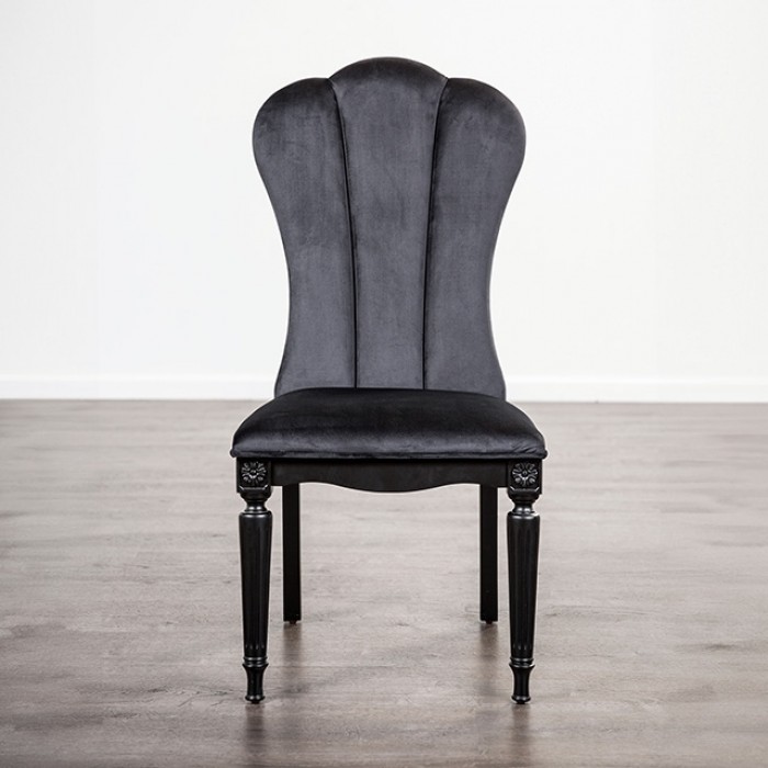 Side Chair Set Of 2 Glam Black Upholstered Dining Chairs With Fluted Legs By Furniture Of America | Mobilia Cleopatra 3 Melodi Parc Side Chair Set – Glam Black Dining Chairs