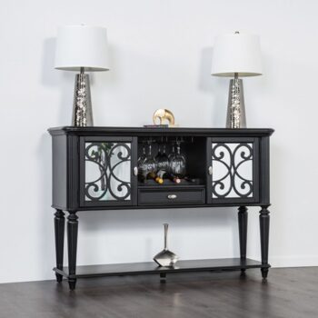 Melodi Parc Server – Glam Black Dining Storage with Wine Rack
