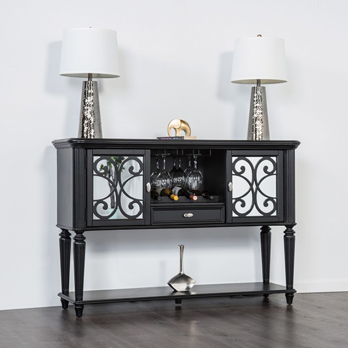 Melodi Parc Server Fm3416Bk-Sv Glam Black Dining Server By Furniture Of America | Mobilia Cleopatra 3 Melodi Parc Server – Glam Black Dining Storage with Wine Rack
