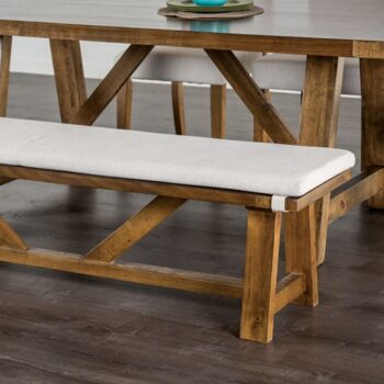 Losone Bench FM3422WH-BN – Rustic Brown & White Upholstered Dining Bench