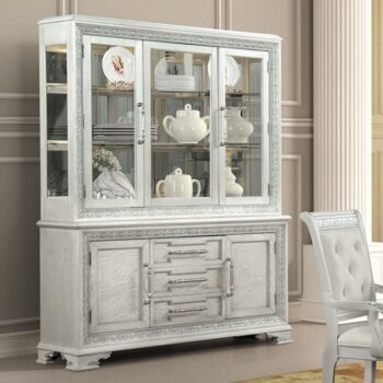 Ivory hutch and buffet with mirrored display back