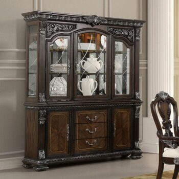Promenade Hutch and Buffet FM31002DB-HB-SET – Traditional Dark Brown Dining Storage with Touch Lighting