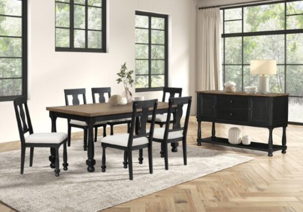Neue Mills Black Farmhouse Dining Table – Modern Two-Tone Wood Design