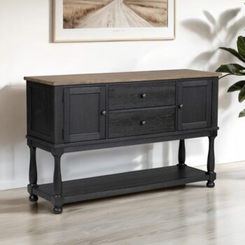 Neue Mills Server FM39009BK-SV – Modern Farmhouse Dining Storage in Black and Rustic Oak