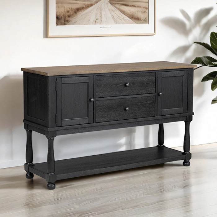 Neue Mills Server Modern Farmhouse Dining Storage In Black And Rustic Oak By Furniture Of America | Mobilia Cleopatra 3 Neue Mills Server FM39009BK-SV – Modern Farmhouse Dining Storage in Black and Rustic Oak