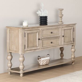 Chesapeake Light White-Wash Farmhouse Server – Solid Wood Dining Storage