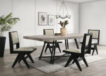 Tottenham Contemporary Black Side Chair Set – Light Gray Upholstery