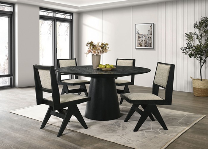 Tottenham 59″ Round Dining Table Fm3222Bk-Rt-59-Table – Sleek Black By Furniture Of America | Mobilia Cleopatra 3 Tottenham 59" Round Dining Table FM3222BK-RT-59-TABLE – Sleek Black by Furniture of America - Image 1