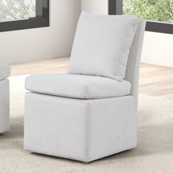 Broager Dining Chair – White Boucle Chenille with Casters | Contemporary Style