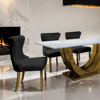 Portanova White Gold Dining Chair – Glam Diamond Upholstered Chair