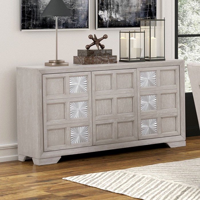 Argenthart Light Gray Server Fm3368Gy-Sv Transitional Storage By Furniture Of America | Mobilia Cleopatra 3 Argenthart Light Gray Server – Elegant Dining Storage by Furniture of America