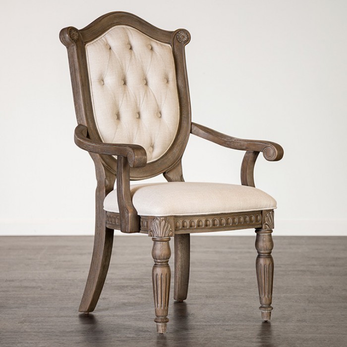 Seven Oaks Arm Chair Set Of 2 Timeless Elegance By Furniture Of America | Mobilia Cleopatra 3 Seven Oaks Arm Chair in Weathered Oak & Beige | Set of 2