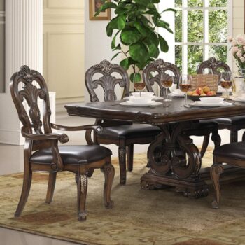 Leovanni Traditional Dark Brown Extendable Dining Table – 114" Luxury Design