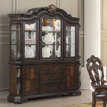 Leovanni Hutch & Buffet FM31003DB-HB-SET – Traditional Dark Brown Dining Display & Storage Cabinet