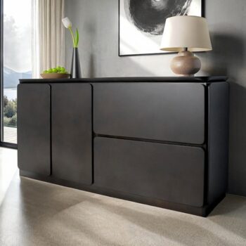 Sargans Black Mid-Century Modern Solid Wood Sideboard – 71"