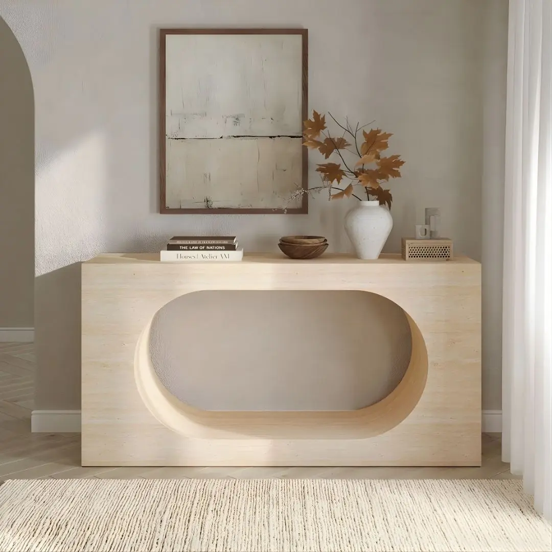 Inca Travertine Stone Console Table By Acme | Mobilia Cleopatra 3 Inca Travertine Stone Console Table By ACME - Image 1
