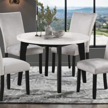 Sabro Contemporary Round Marble Dining Room Table – Black/White