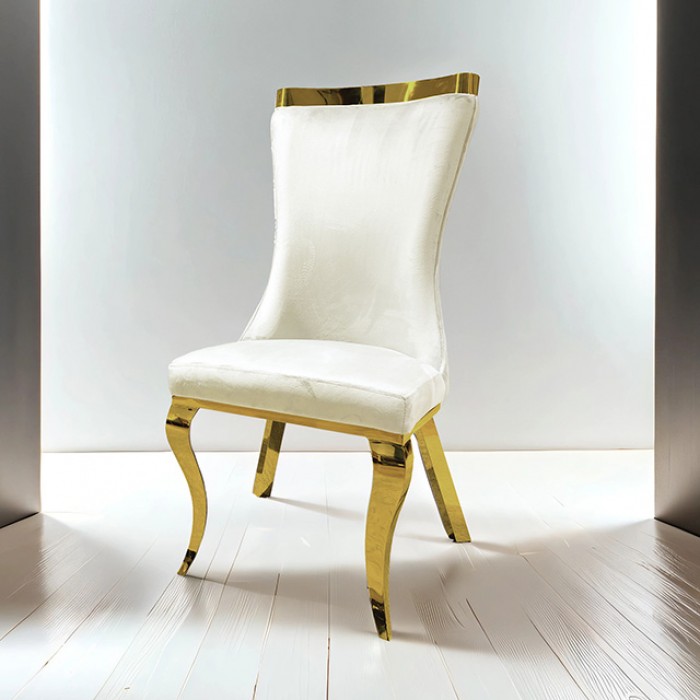Basilicata White Gold Chair Set Of 2 By Furniture Of America | Mobilia Cleopatra 3 Basilicata White Velvet Glam Dining Chair with Gold Legs (Set of 2)