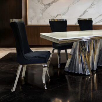 Basilicata Glam Chrome Dining Table with Sintered Stone Top