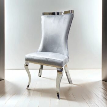 Basilicata Gray Velvet Glam Dining Chair with Silver Legs (Set of 2)