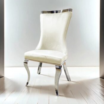 Basilicata White Velvet Glam Dining Chair with Silver Legs (Set of 2)