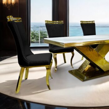 Palazzo Glam Gold Dining Table with Sintered Stone Top – 79"