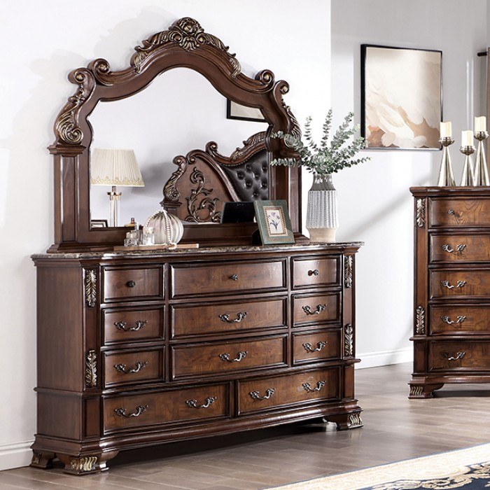 Esparanza Dresser Traditional Brown Cherry By Furniture Of America | Mobilia Cleopatra 3 Esparanza Dresser in Brown Cherry – Traditional Marble-Top Bedroom Storage