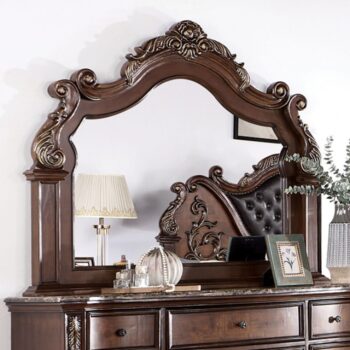 Esparanza Traditional Mirror in Brown Cherry – Ornate Bedroom Accent