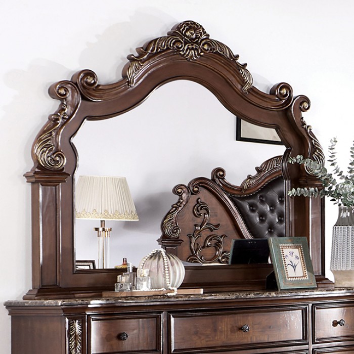 Esparanza Mirror Traditional Brown Cherry By Furniture Of America | Mobilia Cleopatra 3 Esparanza Traditional Mirror in Brown Cherry – Ornate Bedroom Accent