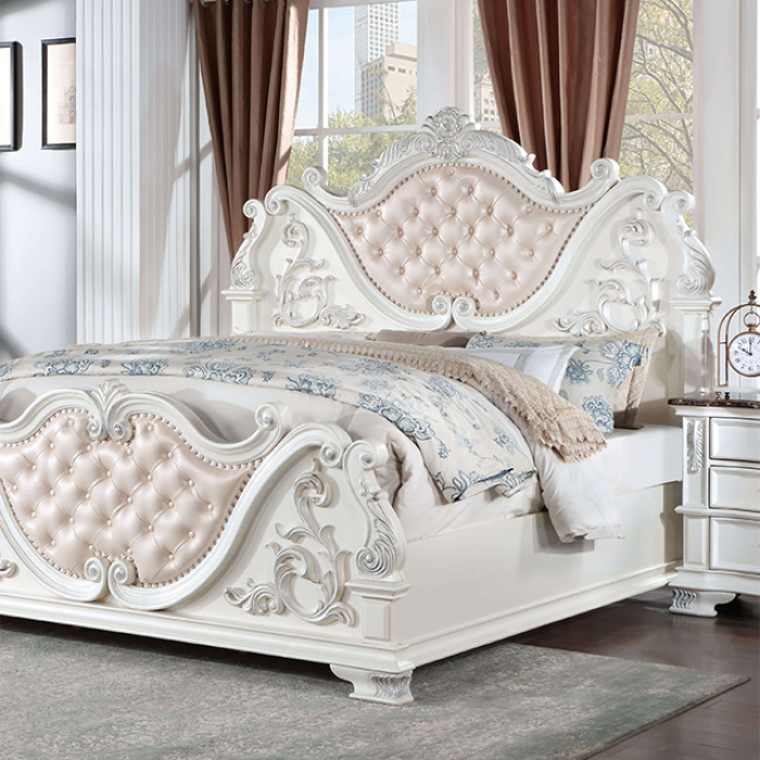 Esparanza 4 Pc Queen Bedroom Set Traditional Pearl White By Furniture Of America | Mobilia Cleopatra 3 Esparanza 4 Pc Queen Bedroom Set Pearl White – Luxury Traditional Design