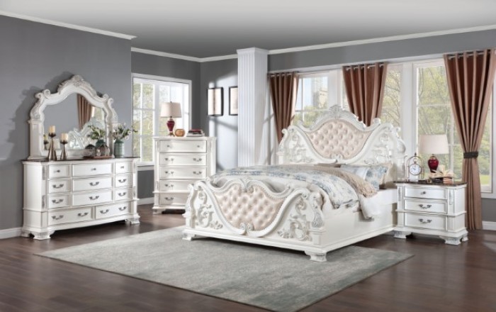 Esparanza 5 Pc Queen Bedroom Set Traditional Pearl White By Furniture Of America | Mobilia Cleopatra 3 Esparanza 4 Pc Queen Bedroom Set Pearl White – Luxury Traditional Design