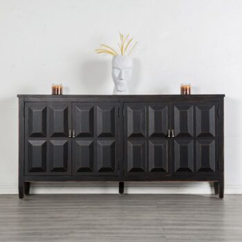 Viggo 4-Door Cabinet FM39006BK-SV – Modern Farmhouse Weathered Black Storage Cabinet