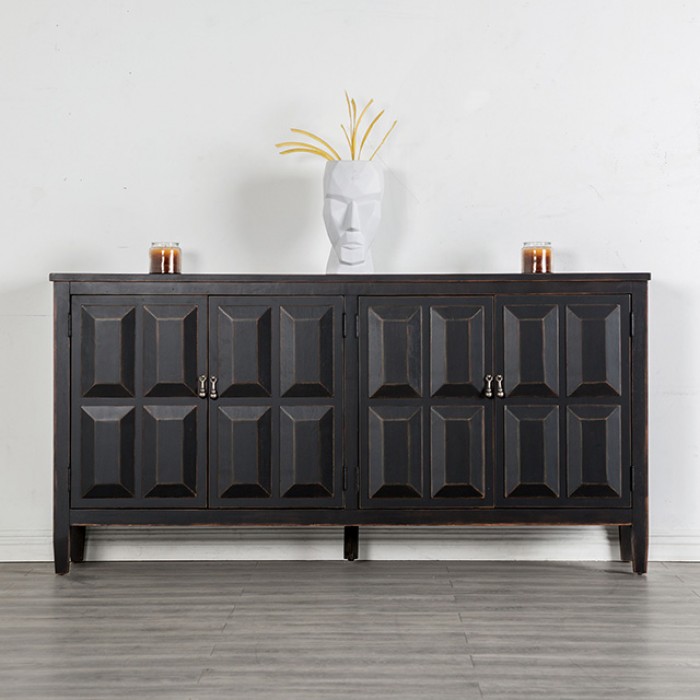 Viggo 4 Door Cabinet Modern Farmhouse Weathered Black By Furniture Of America | Mobilia Cleopatra 3 Viggo 4-Door Cabinet FM39006BK-SV – Modern Farmhouse Weathered Black Storage Cabinet