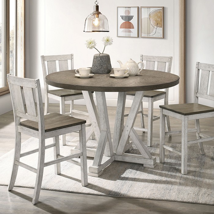 Dakota Counter Ht. Table Rustic Antique White/Ash Brown By Furniture Of America | Mobilia Cleopatra 3 Dakota Counter Ht. Table Rustic Antique White/Ash Brown by Furniture of America - Image 1
