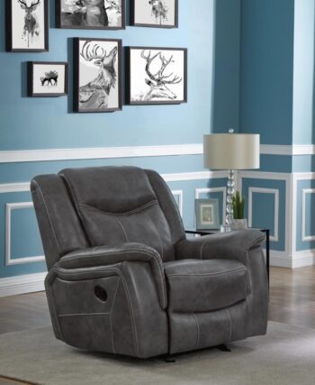 Conrad Upholstered Motion Glider Recliner Grey 650356 by Coaster Furniture