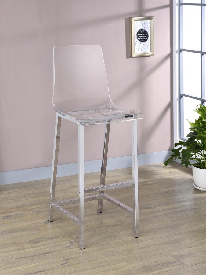 Juelia Bar Stools Chrome And Clear Acrylic (Set Of 2) 100295 By Coaster Furniture | Mobilia Cleopatra 3 Juelia Bar Stools Chrome and Clear Acrylic (Set of 2) 100295 By Coaster Furniture - Image 1