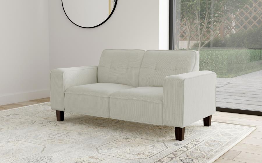Deerhurst Tufted Loveseat Greige By Coaster Furniture | Mobilia Cleopatra 3 Deerhurst Tufted Loveseat Greige by Coaster Furniture - Image 1