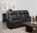 Raelynn Upholstered Track Arm Motion Loveseat Gray by Coaster Furniture