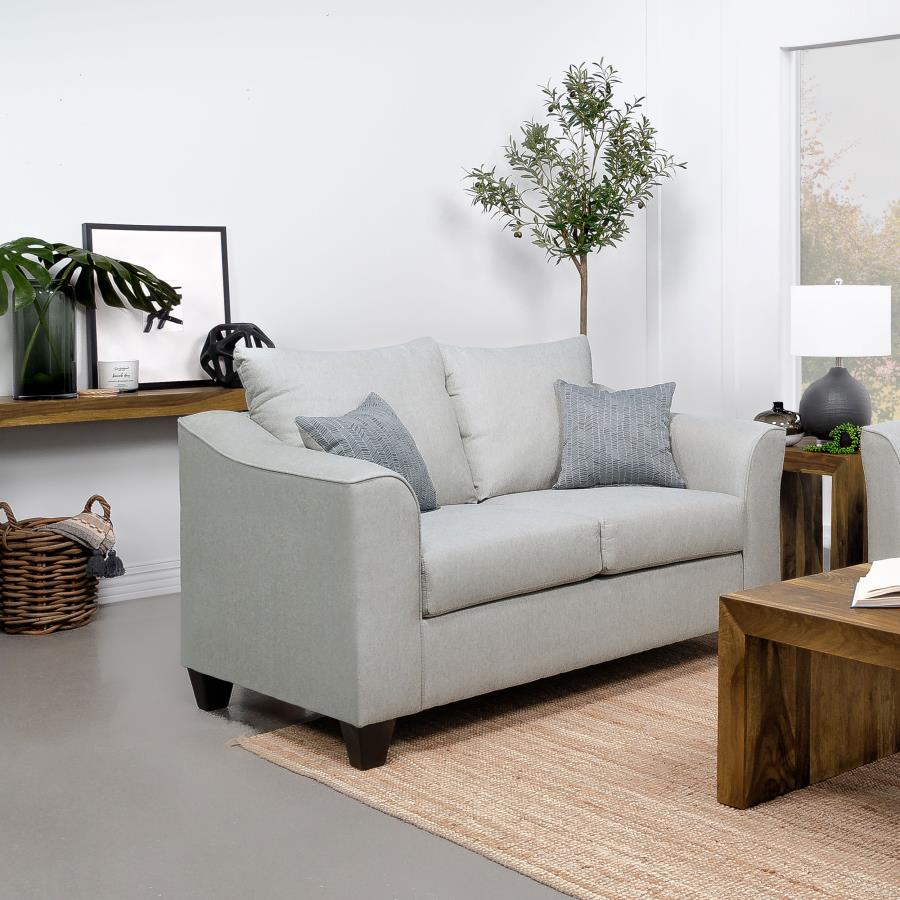 Salizar Upholstery Loveseat Sand By Coaster Furniture | Mobilia Cleopatra 3 Salizar Upholstery Loveseat Sand by Coaster Furniture - Image 1