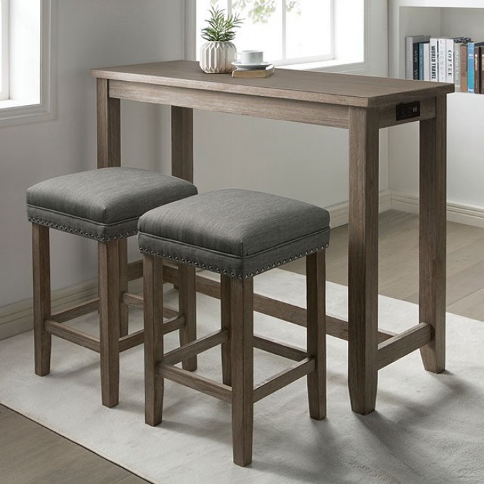 Caerleon 3 Pc. Counter Ht. Dining Set Transitional Wire-Brushed Gray, By Furniture Of America | Mobilia Cleopatra 3 Caerleon 3 Pc. Counter Height Dining Set – Wire-Brushed Gray | CM3474GY-PT-3PK
