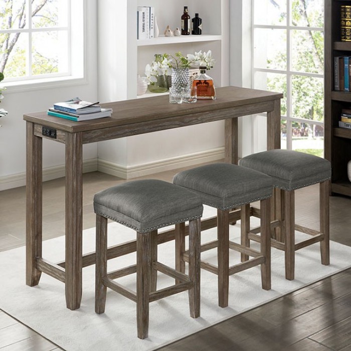 Caerleon 4 Pc. Counter Ht. Dining Set Rustic Wire-Brushed Gray By Furniture Of America | Mobilia Cleopatra 3 Caerleon 4 Pc. Counter Height Dining Set – Wire-Brushed Gray | CM3474GY-PT-4PK
