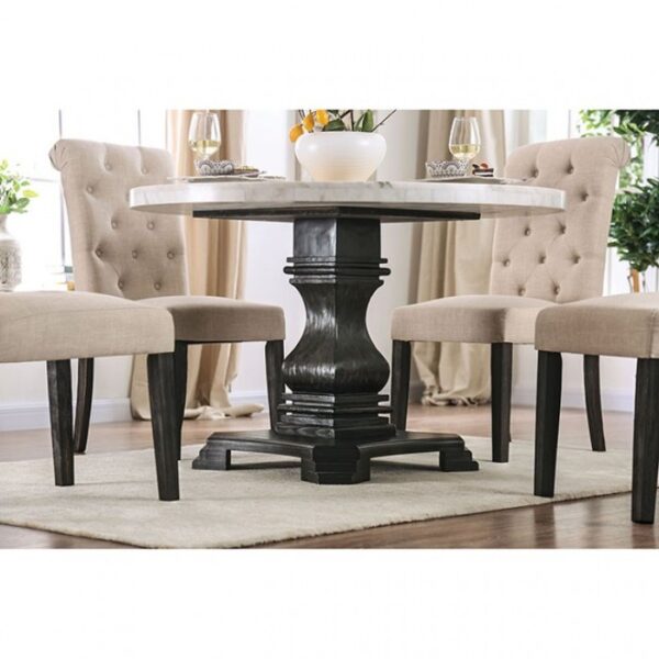 Elfredo Round Marble Dining Table – White & Antique Black | CM3755RT-TABLE