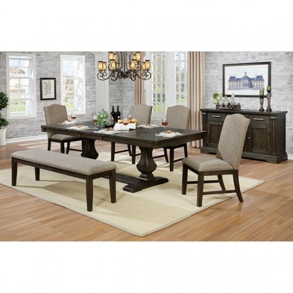 Faulk Rustic Espresso Dining Table – Dual Pedestal Expandable Farmhouse Style
